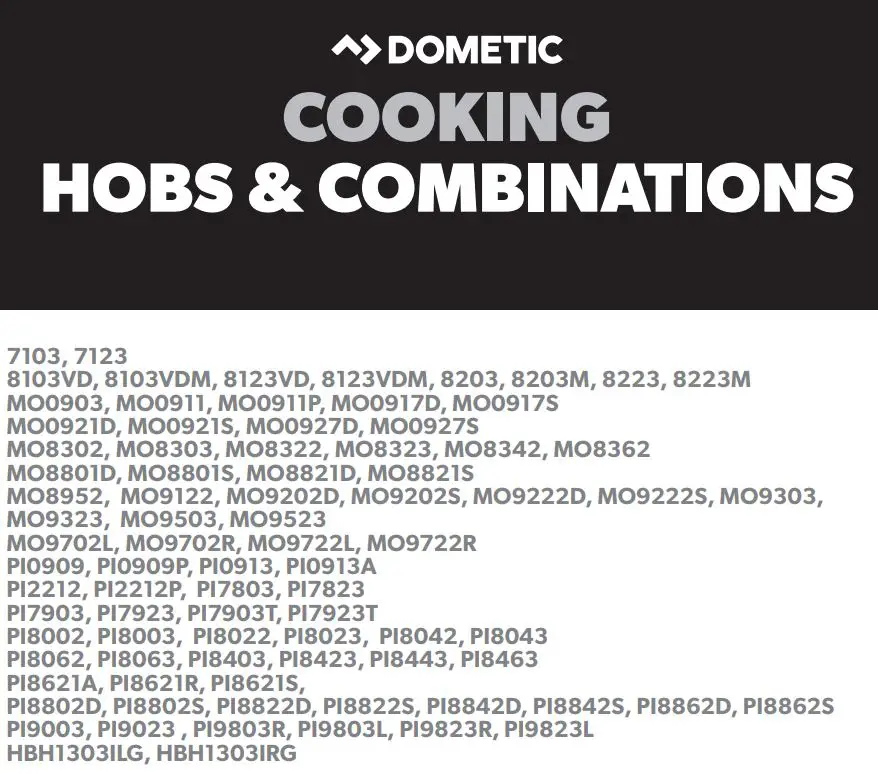 DOMETIC Cooking Hobs and Monobloc Combinations Instruction Manual