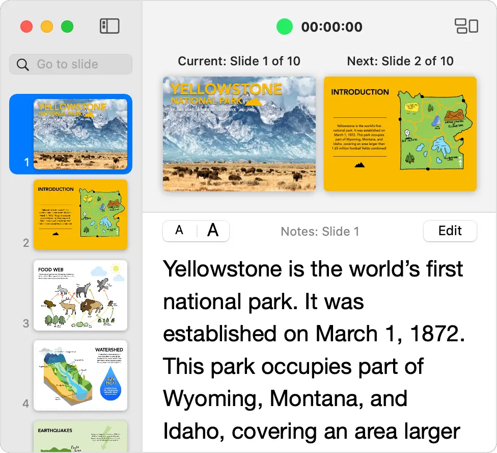 Keynote presenter display window