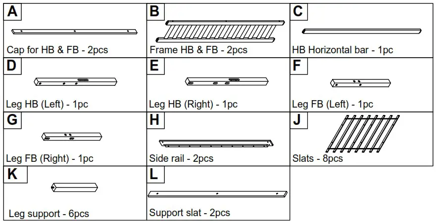 THE HOME DEPOT HY01987Y Wood Frame Queen Platform Bed - Part List 1