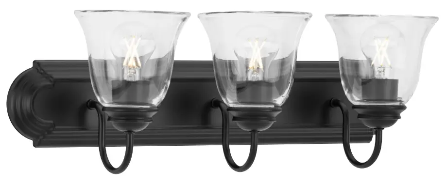 PROGRESS LIGHTING P300391-31M Three-Light Matte Black Transitional Bath and Vanity Light with Clear Glass for Bathroom