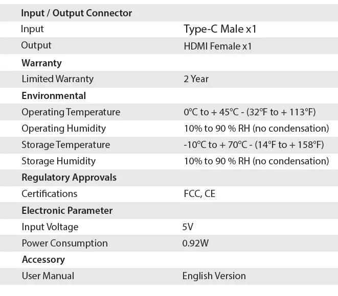rocstor Y10A243-A1 USB Type-C to HDMI Adapter 4K 60Hz M F Aluminum 4