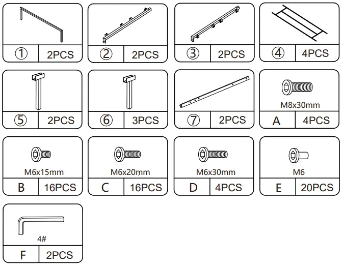 JAXPETY HG61Y0742 14 Inch High Full Size Metal Bed Frame W Clips - Hardware list