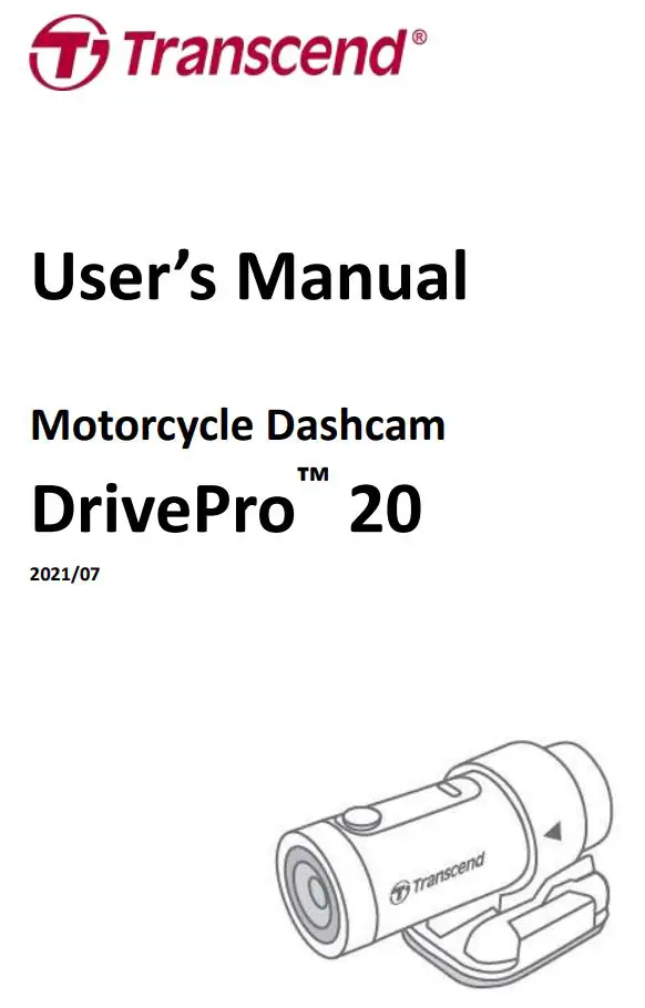 Transcend DrivePro 20 Motocycle Dashcam User Manual