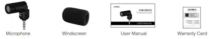 COMICA Mini Flexible Plug-In Cardioid Microphone - Packing List