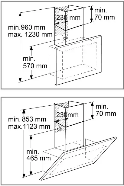 BOSCH DWF97RV60B Wall-Mounted Cooker Hood - Appliance dimensions