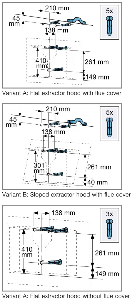BOSCH DWF97RV60B Wall-Mounted Cooker Hood - Preparing the wall 1
