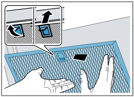 BOSCH DWF97RV60B Wall-Mounted Cooker Hood - The lock on the grease filter clicks into place