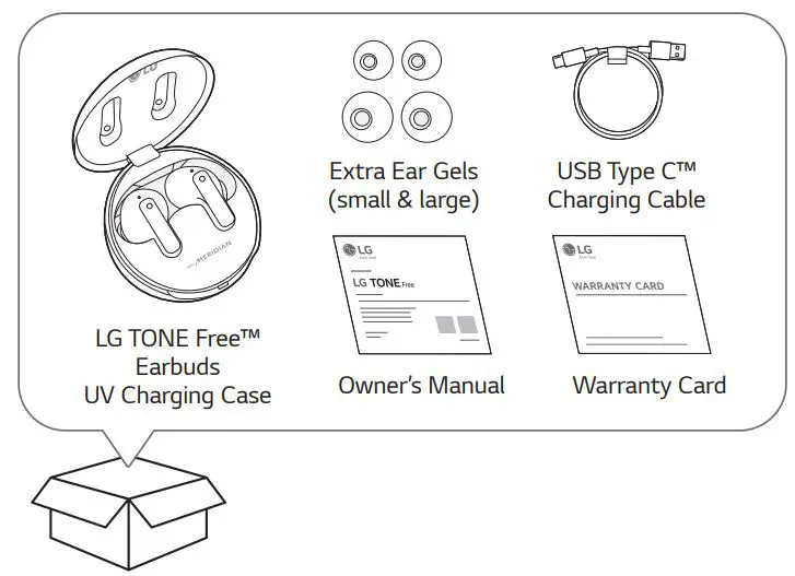 TONE-FP8W Bluetooth LG Stereo Headset Owner's Manual - What's in the box