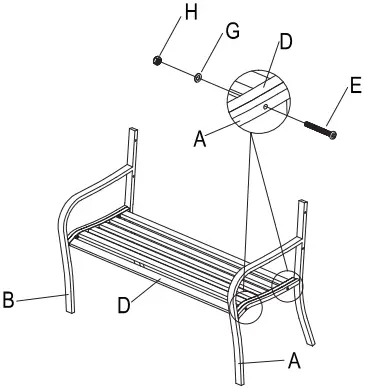 WELLFOR HW-HGY-67395 2 Seat Black Metal Outdoor Bench-fig5