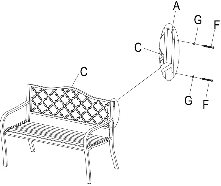WELLFOR HW-HGY-67395 2 Seat Black Metal Outdoor Bench-fig6