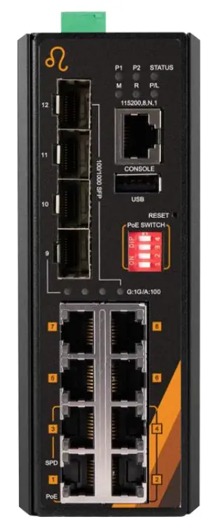Leonton BG5-1204-SFP-T 12 Port Industrial Gigabit PoE Plus Managed Ethernet Switch