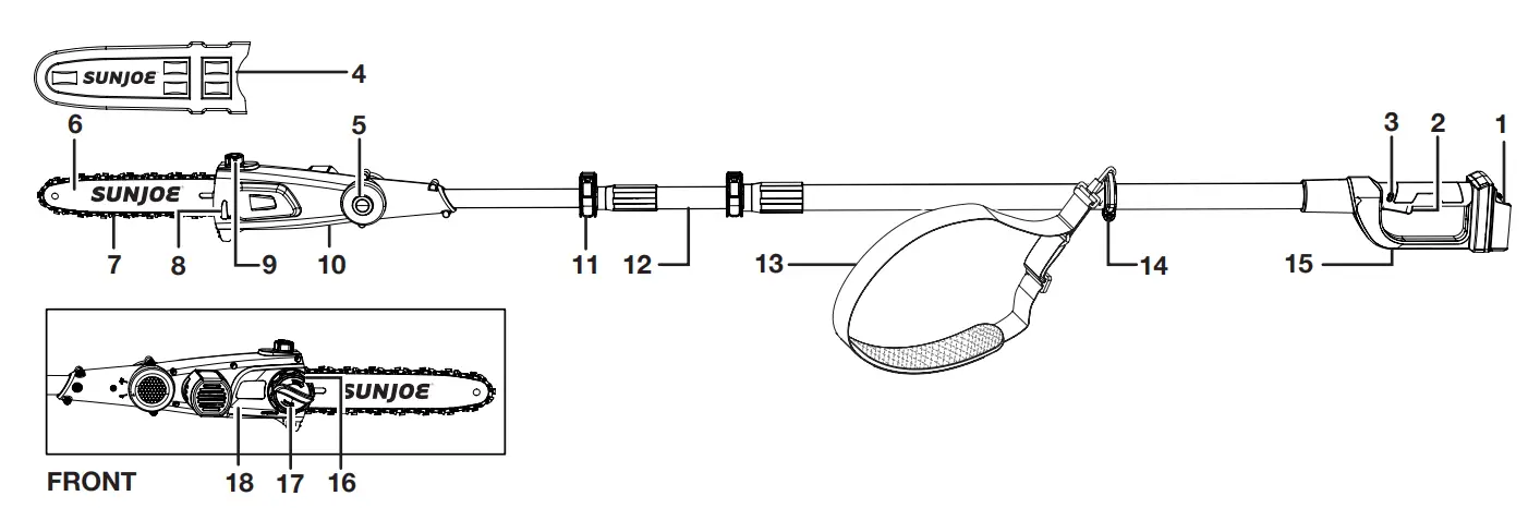 SUNJOE 24V PS10 CT RM Cordless Pole Chain Saw Tool Only 24 VOLT MAX 10 INCH - fig