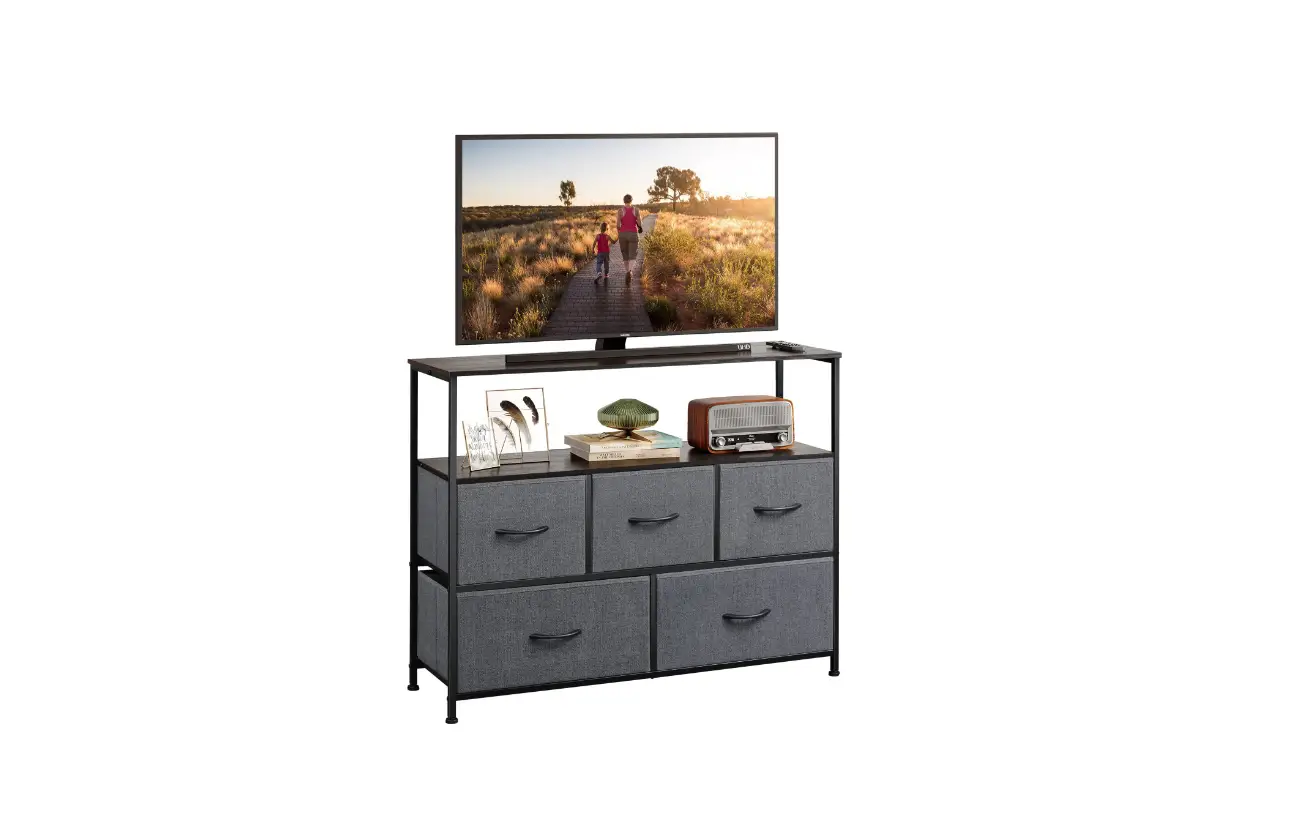 Wlive Asng044 Fabric 5 Drawer Low Storage Cabinet With Open Shelf Instruction Manual