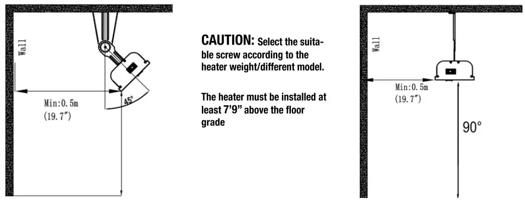 king RK2045-RMT-BLK SmartWave Triple Bulb Carbon Fiber Radiant Heater Instruction Manual - Ceiling mount guide