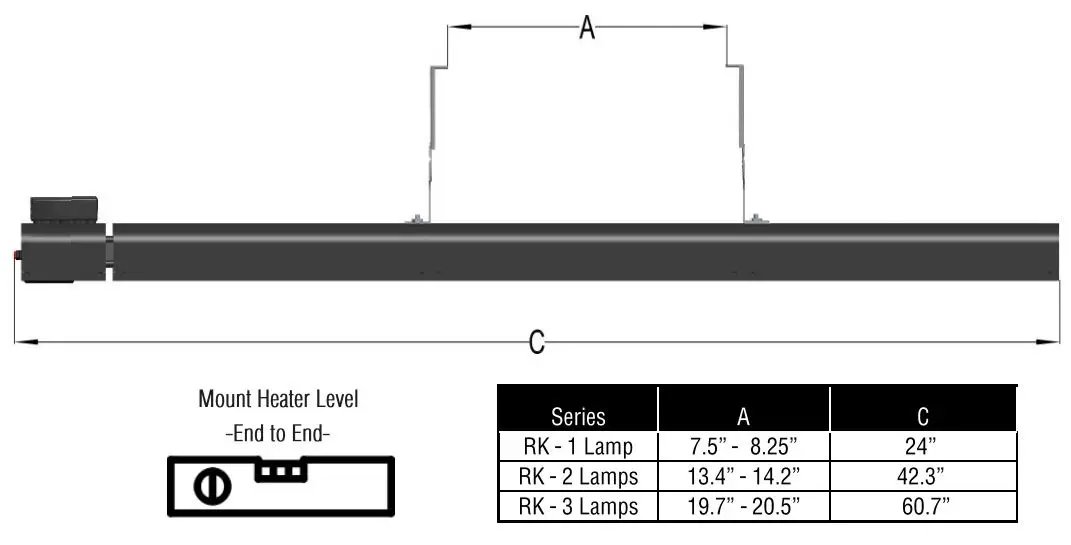king RK2045-RMT-BLK SmartWave Triple Bulb Carbon Fiber Radiant Heater Instruction Manual - Heater Dimensions