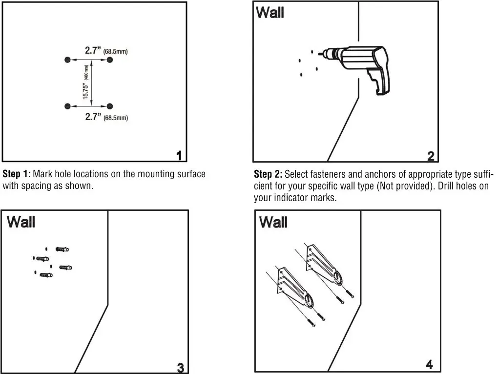 king RK2045-RMT-BLK SmartWave Triple Bulb Carbon Fiber Radiant Heater Instruction Manual - Wall mount Installation step