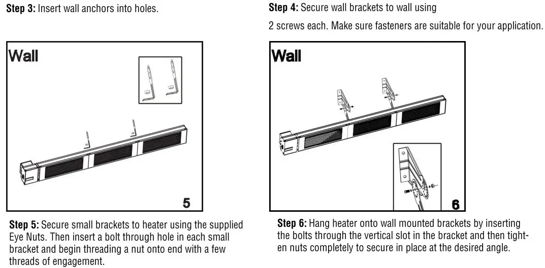 king RK2045-RMT-BLK SmartWave Triple Bulb Carbon Fiber Radiant Heater Instruction Manual - Wall mount Installation step