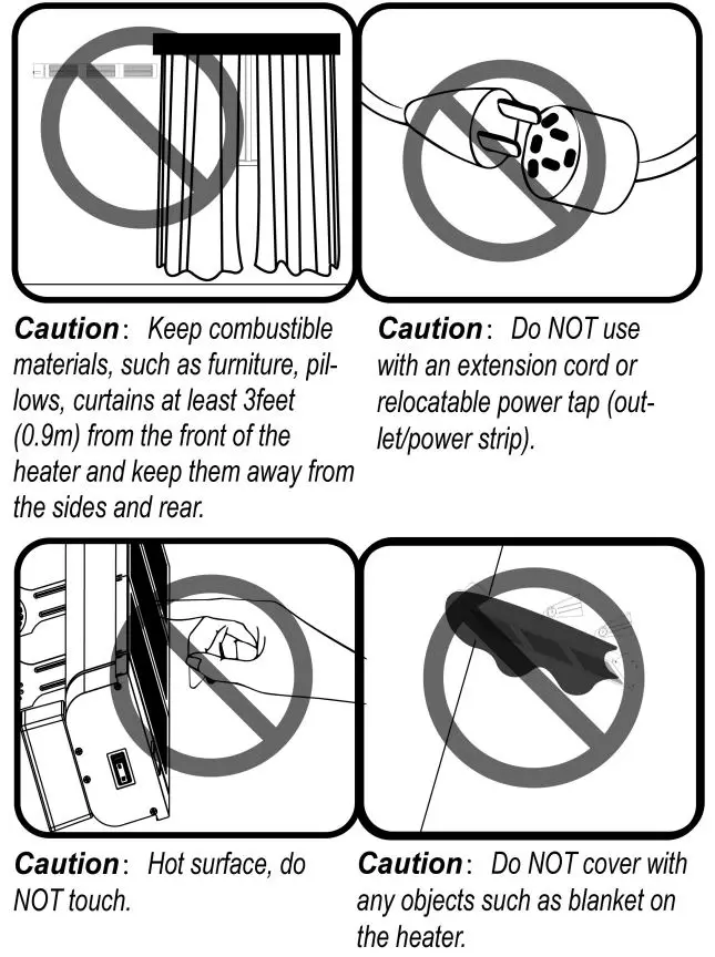 king RK2045-RMT-BLK SmartWave Triple Bulb Carbon Fiber Radiant Heater Instruction Manual - Warning to reduce the risk of fire
