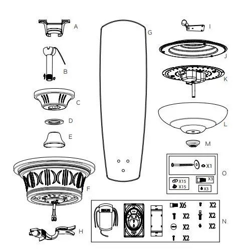 KICHLER 300325 56 Inch Crescent Ceiling Fan Brushed Nickel Instruction Manual - PACKAGE CONTENTS