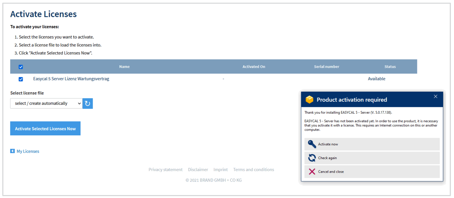 BRAND EASYCAL 5.0 Calibration Software - Activate License 1