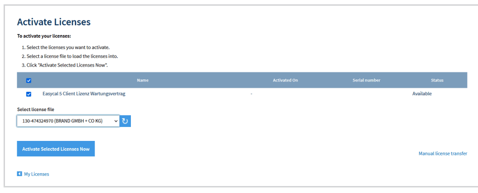 BRAND EASYCAL 5.0 Calibration Software - Activate Selected