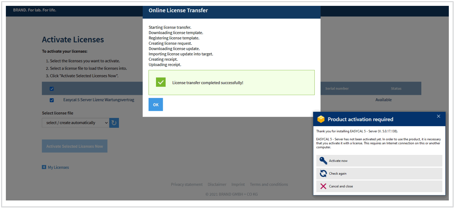 BRAND EASYCAL 5.0 Calibration Software - Click on Activate