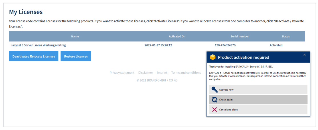 BRAND EASYCAL 5.0 Calibration Software - Required window