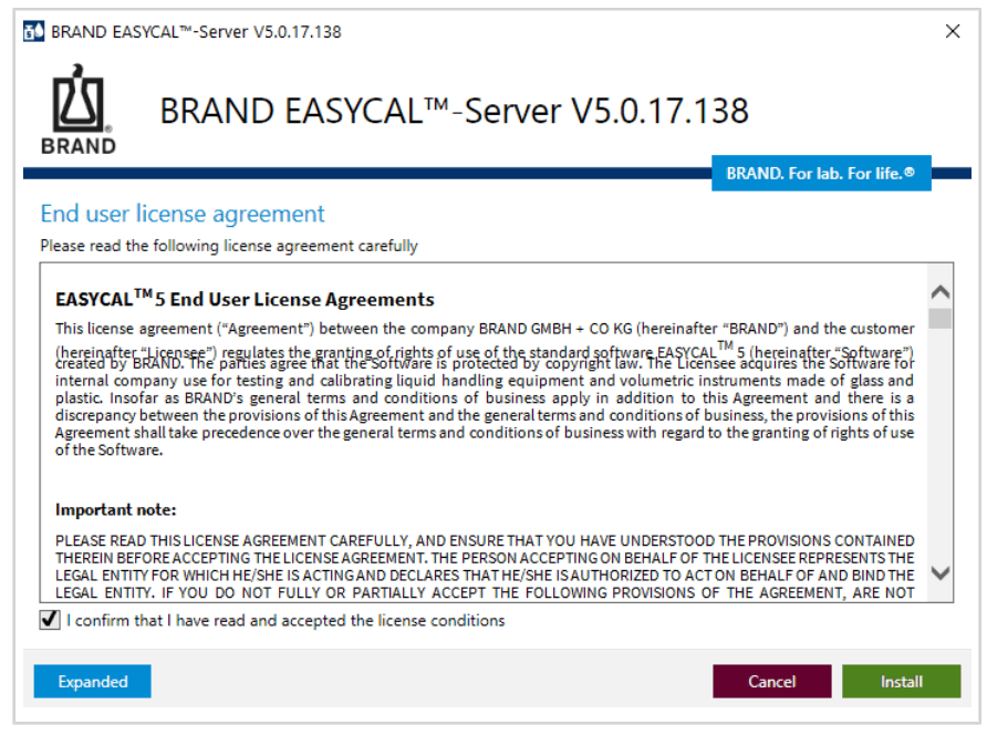 BRAND EASYCAL 5.0 Calibration Software - agreement