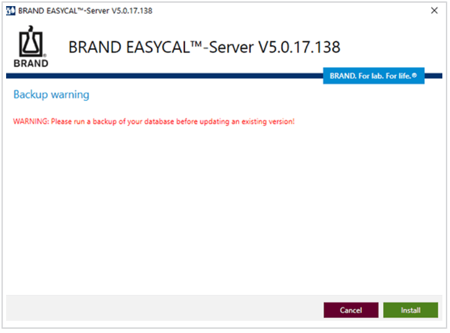 BRAND EASYCAL 5.0 Calibration Software -backing up