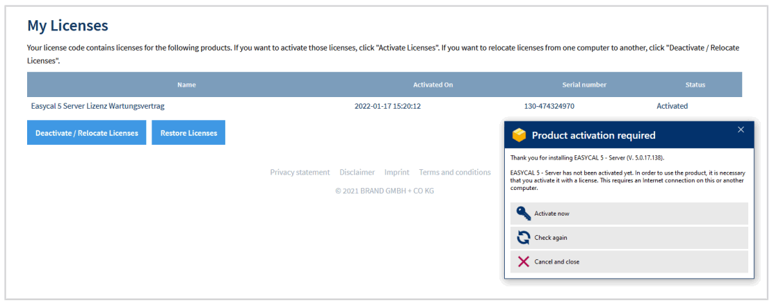 BRAND EASYCAL 5.0 Calibration Software - my License 1