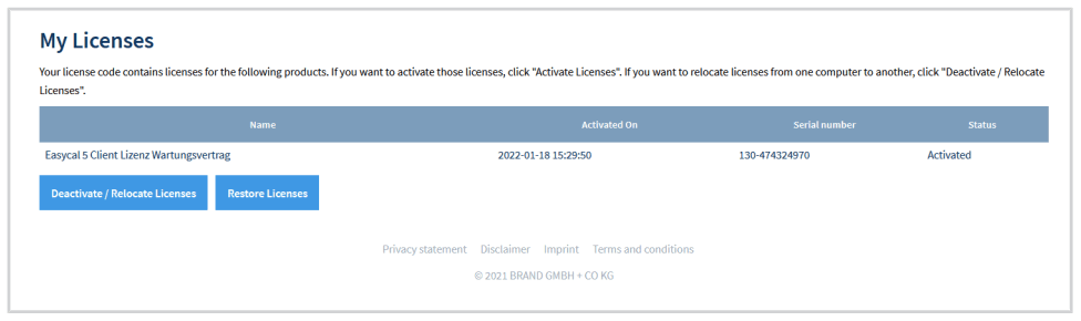 BRAND EASYCAL 5.0 Calibration Software - my License