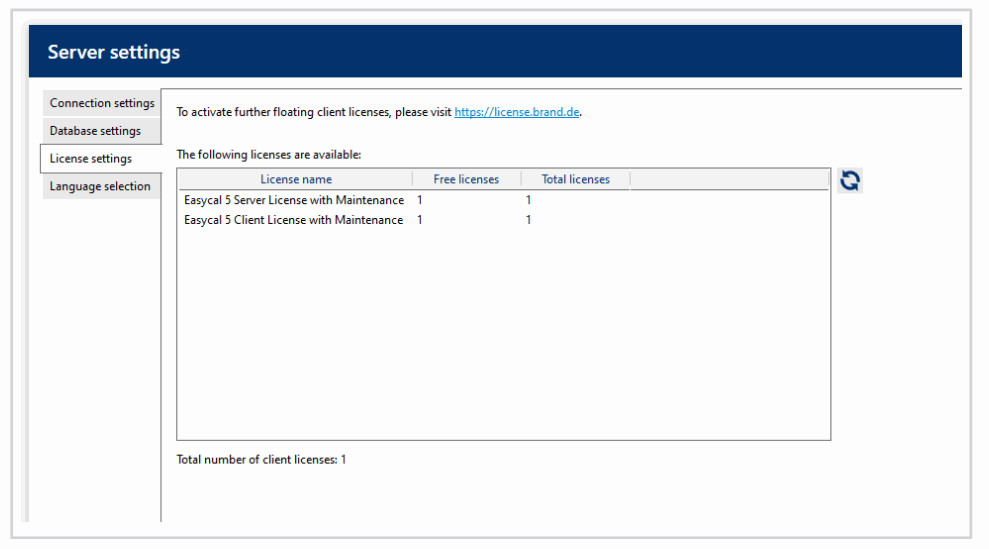 BRAND EASYCAL 5.0 Calibration Software - server settings 1