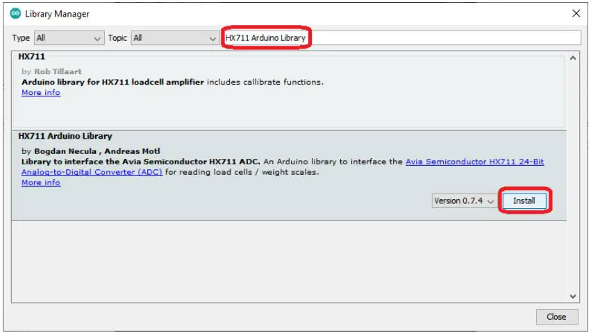 WHADDA WPSE471 Electronic Scale Load Cell Sensor - Use the Arduino Library manager to install the HX711 Arduino Library