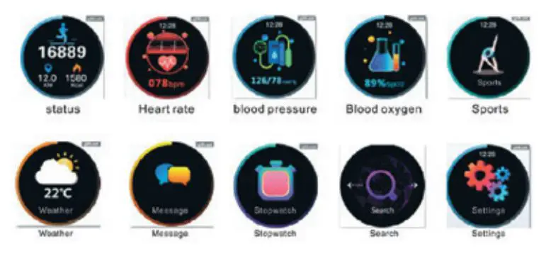 DCU TECNOLOGIC 34157050 Smart Watch Metal 23 Sport Modes User Manual - MENUS