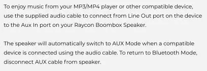 RAYCON S51 Boombox Speaker User Manual - Aux in Mode