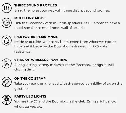 RAYCON S51 Boombox Speaker User Manual - Feature at a Glance