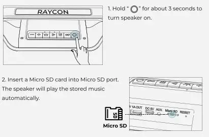 RAYCON S51 Boombox Speaker User Manual - Playing music form micro sd card