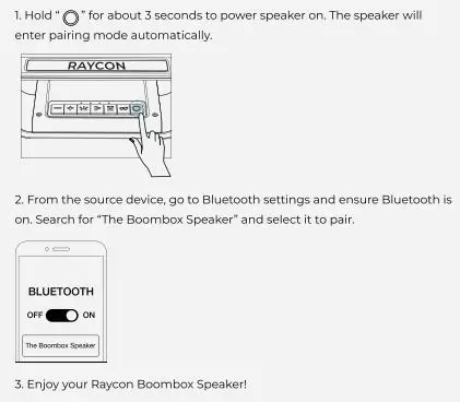 RAYCON S51 Boombox Speaker User Manual - Quick Start Guide