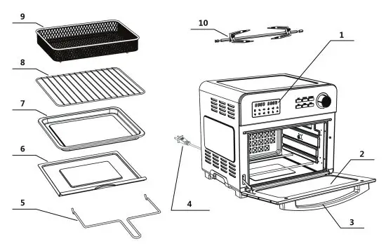Geek Chef GTO23C Air Fryer Counertop Oven - PRODUCT COMPONENTS