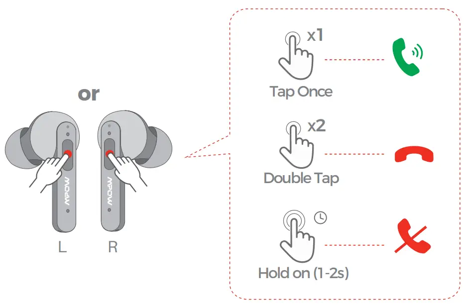 MPOW BH432B-1 True Wireless Earbuds - incaming call