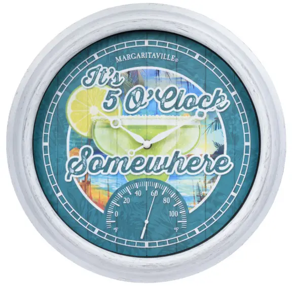 La Crosse 433-3841MV7T Margaritaville Indoor-Outdoor Wall Clock w Temperature