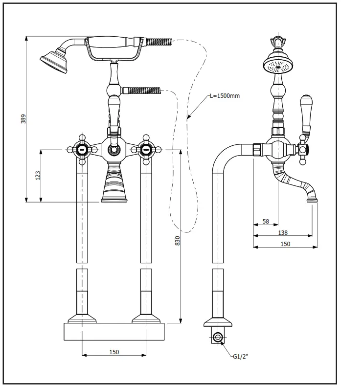 ARMANDO VICARIO 700007 Provincial Floor Mounted Bath Filler - 3