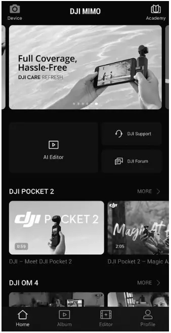 DJI OM 5 - DJI Mimo App