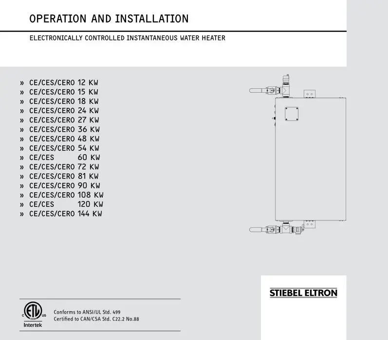 Stieble Eltron CE,CES,CERO Series Electronically Controlled Instantaneous Water Heater User Manual