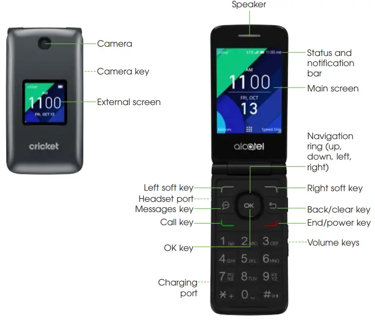 cricket Alcatel QuickFlip 4G LTE HD Voice Flip Phone -FIG 1