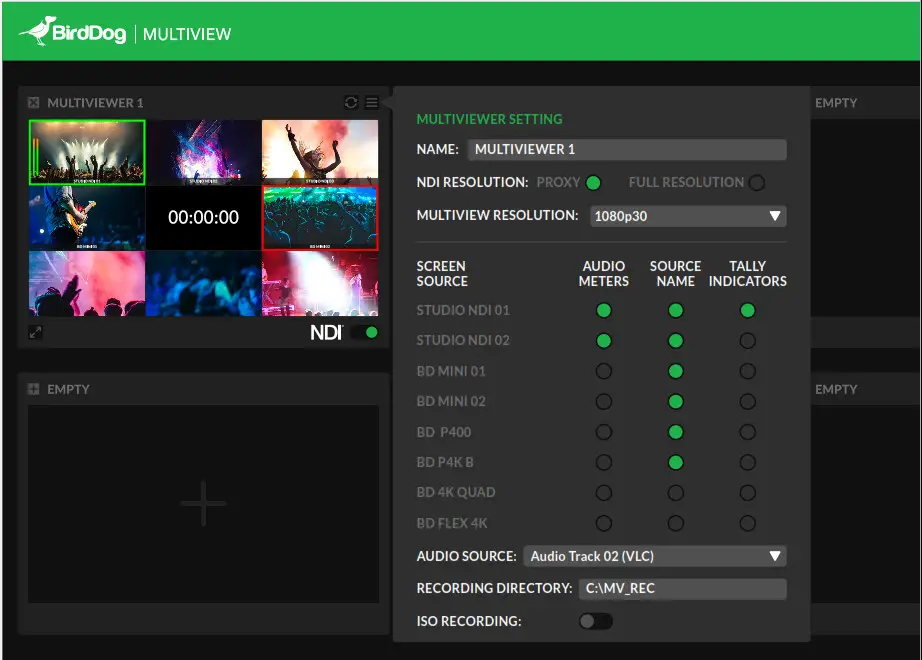 BirdDog BM-VPRO NDI Multiview Lite - Multiviewer Settings 2