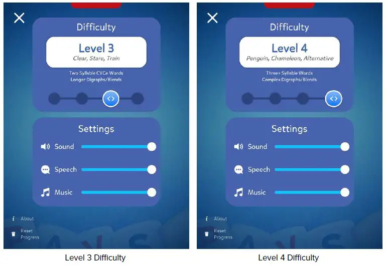 Spelling Difficulty Settings 1