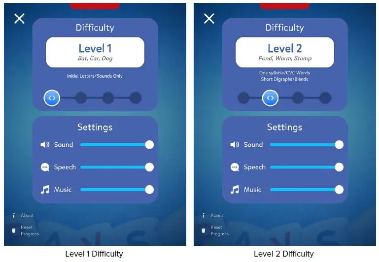 Spelling Difficulty Settings