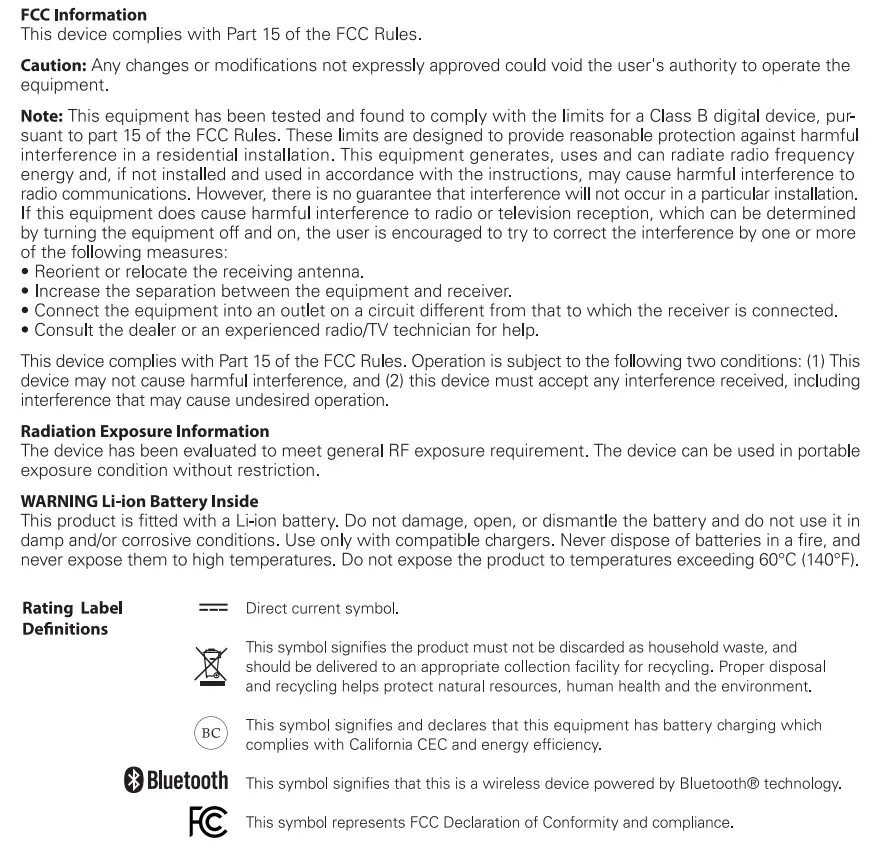 Polaroid PBT9518 Wireless LED Speaker Instruction Manual - Compliance Information