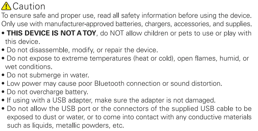 Polaroid PBT9518 Wireless LED Speaker Instruction Manual - Warning or Caution icon